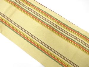 綿紬　縞模様織り出し全通袋帯